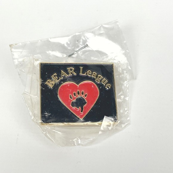 NEW Bear League Black Red Heart Bear Paw Enamel Lapel Pin Save The Bears - Picture 1 of 3